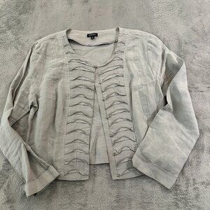 Komarov 100% Linen Gray Jacket Cardigan Women's size LARGE Lagenlook Luxury